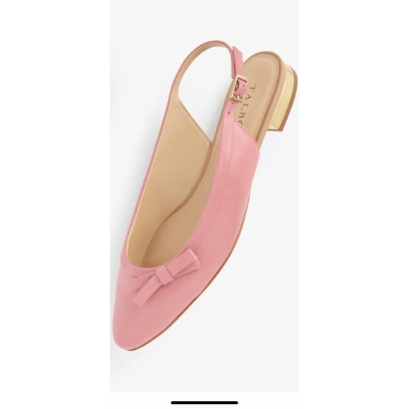Pink Talbots Leather Bow Embellished Almond Toe Slingback Flats (NWT) - Picture 2 of 4